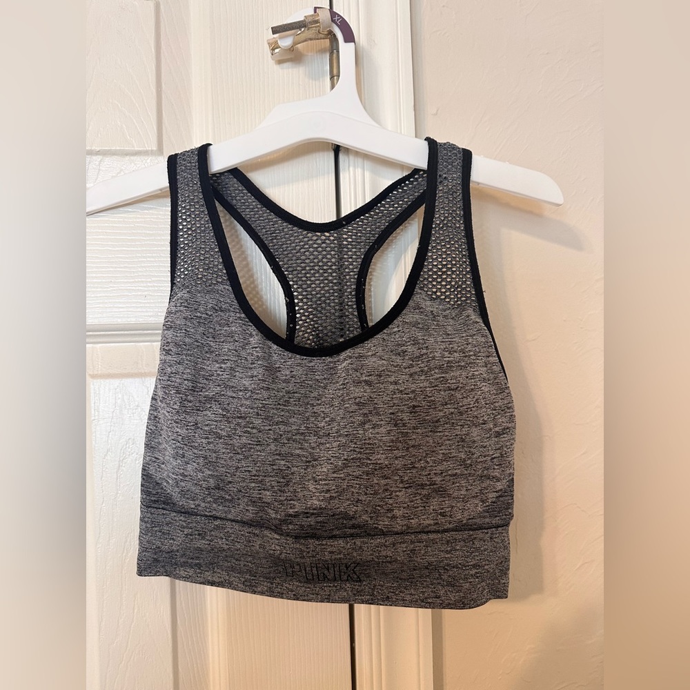 PINK Gray padded sports bra. Size L